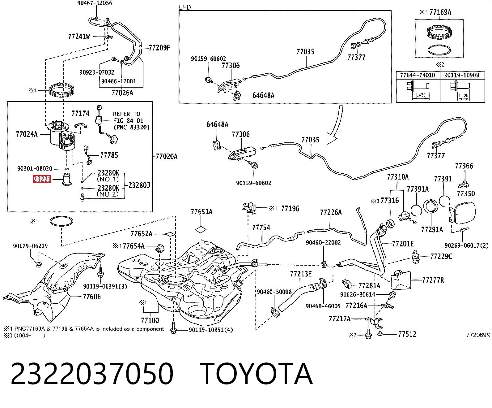 2322037050 Toyota Elemento de turbina da bomba de combustível