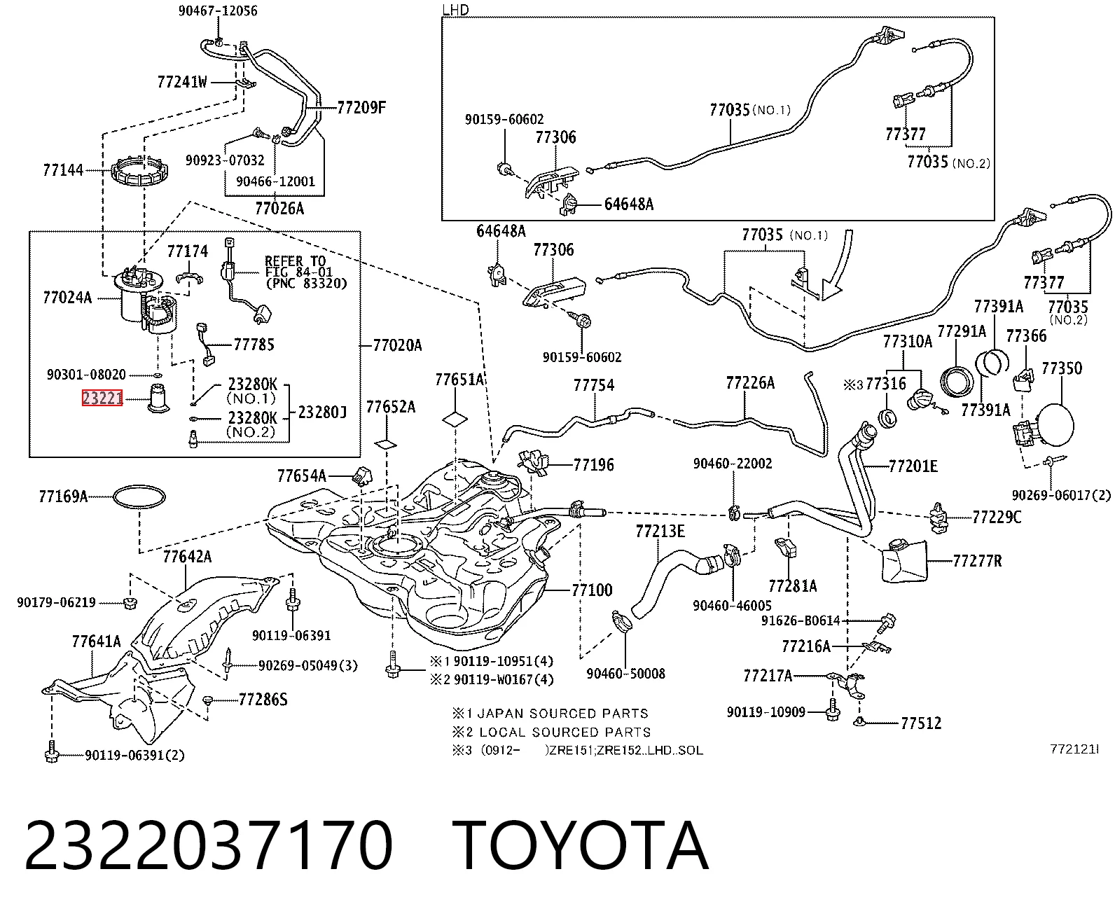 2322037170 Toyota Elemento de turbina da bomba de combustível