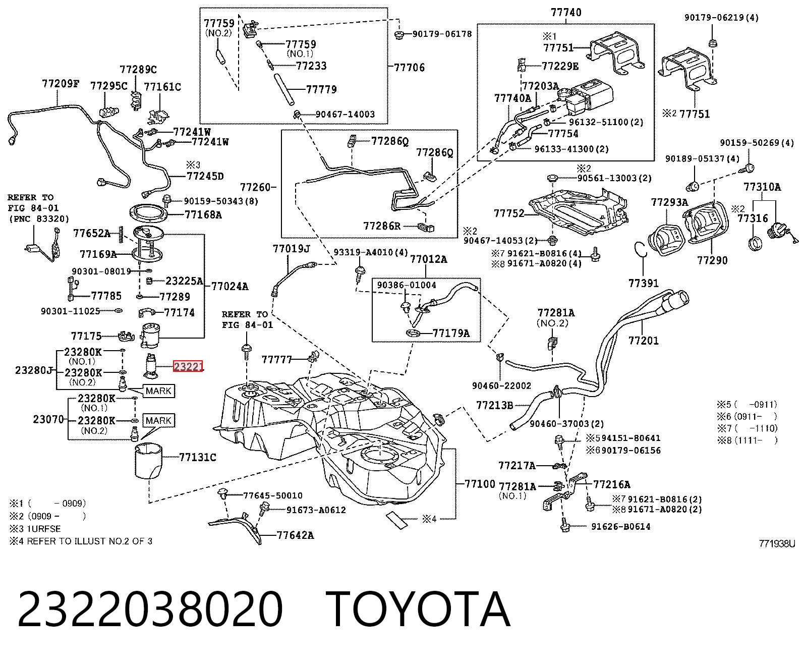 2322038020 Toyota Elemento de turbina da bomba de combustível