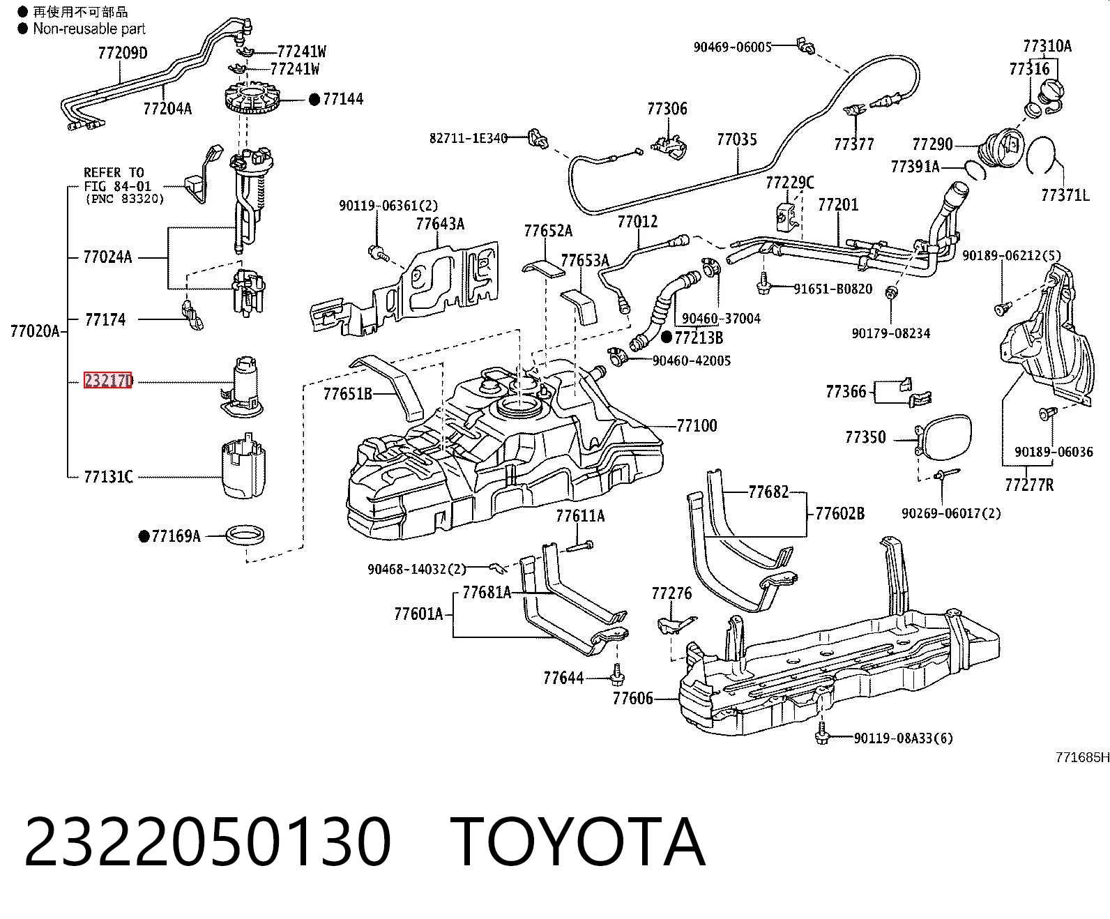 2322050130 Toyota Elemento de turbina da bomba de combustível