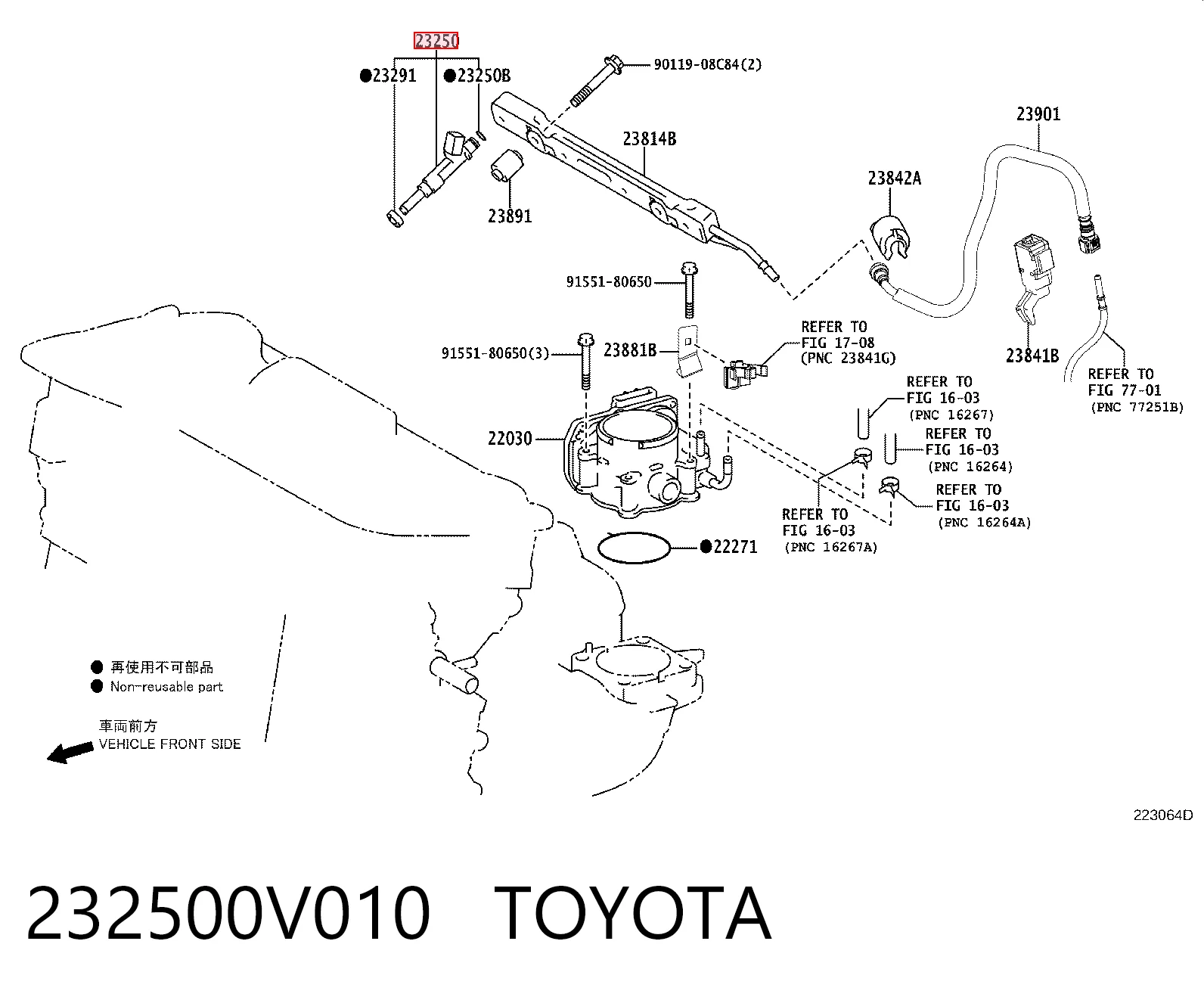 232500V010 Toyota Injetor de injeção de combustível