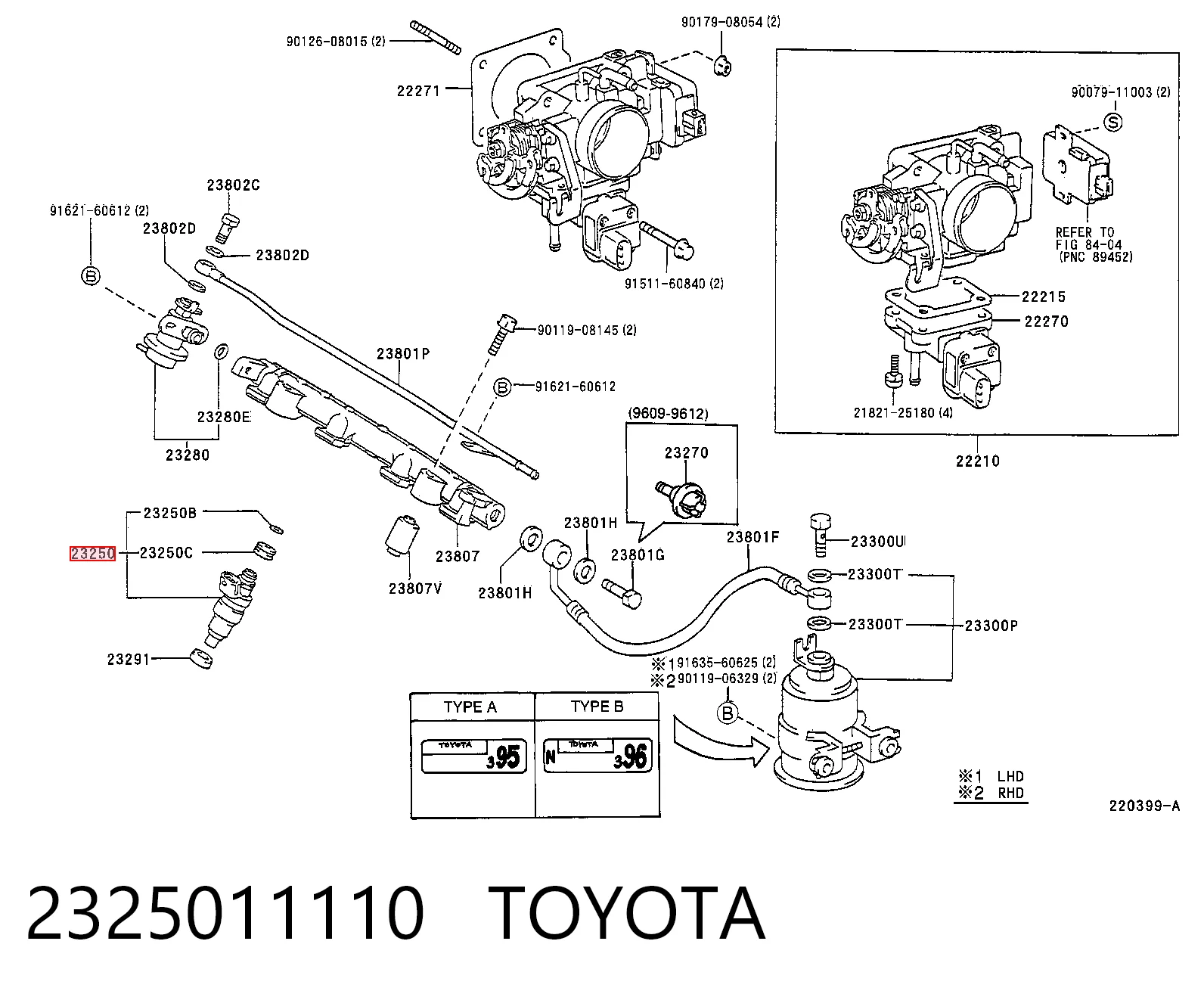 2325011110 Toyota Injetor de injeção de combustível