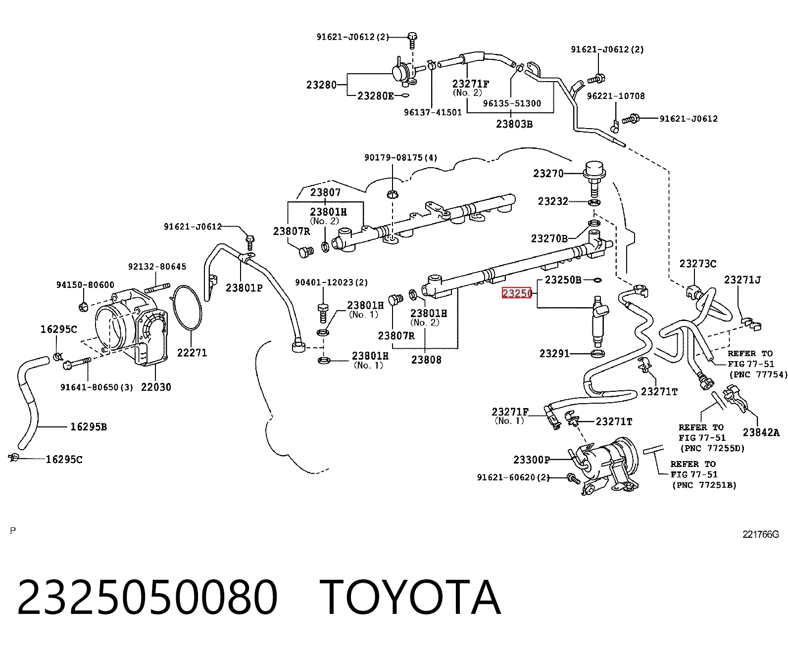 2325050080 Toyota Injetor de injeção de combustível