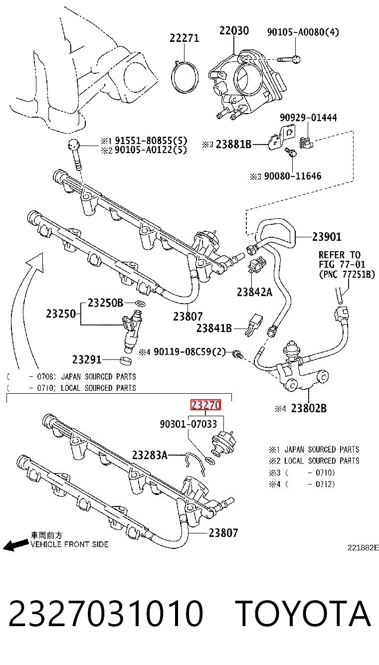 2327031010 Toyota Regulador de pressão de combustível na régua de injectores