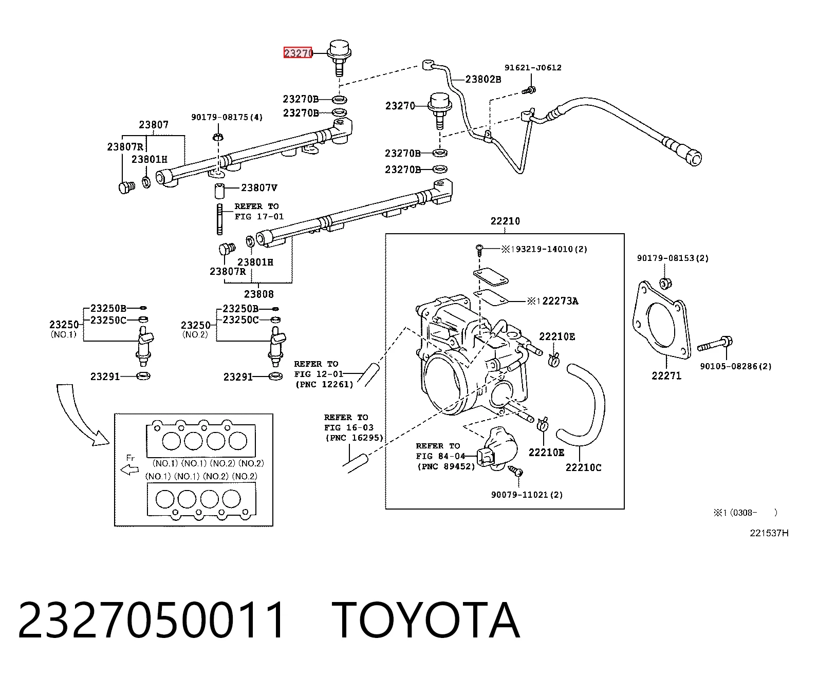 Regulador de pressão de combustível na régua de injectores Toyota Land Cruiser  J200