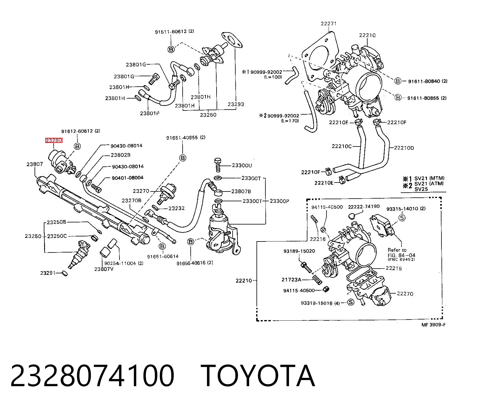 2328074100 Toyota Regulador de pressão de combustível na régua de injectores