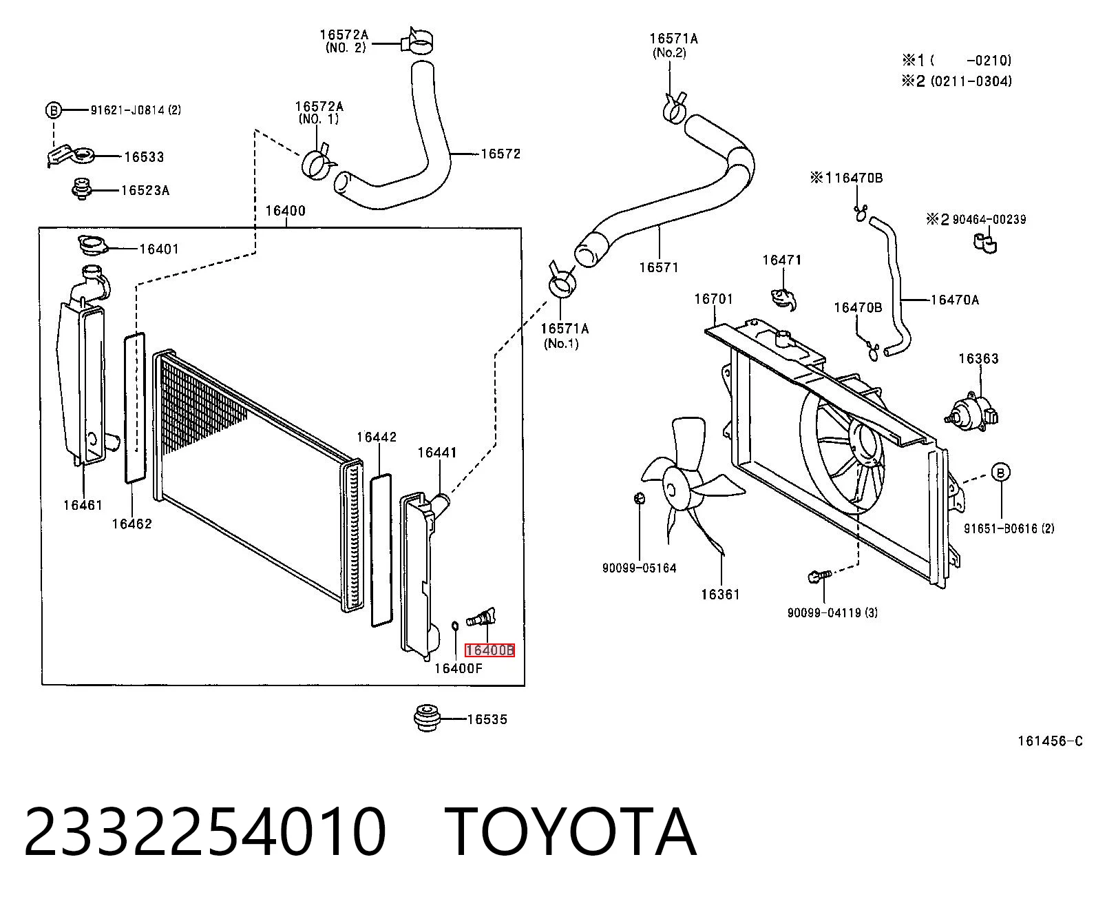 2332254010 Toyota Válvula de evacuação do radiador de esfriamento