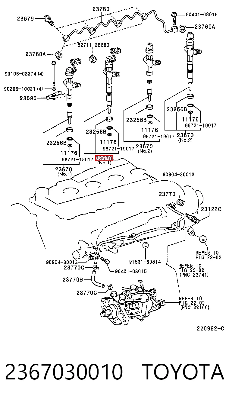 2367030010 Toyota Injetor de injeção de combustível