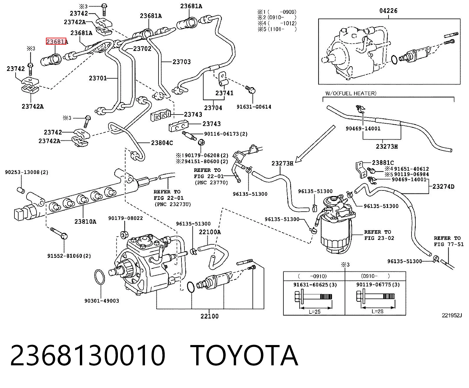 2368130010 Toyota Anel (arruela) do injetor de ajuste