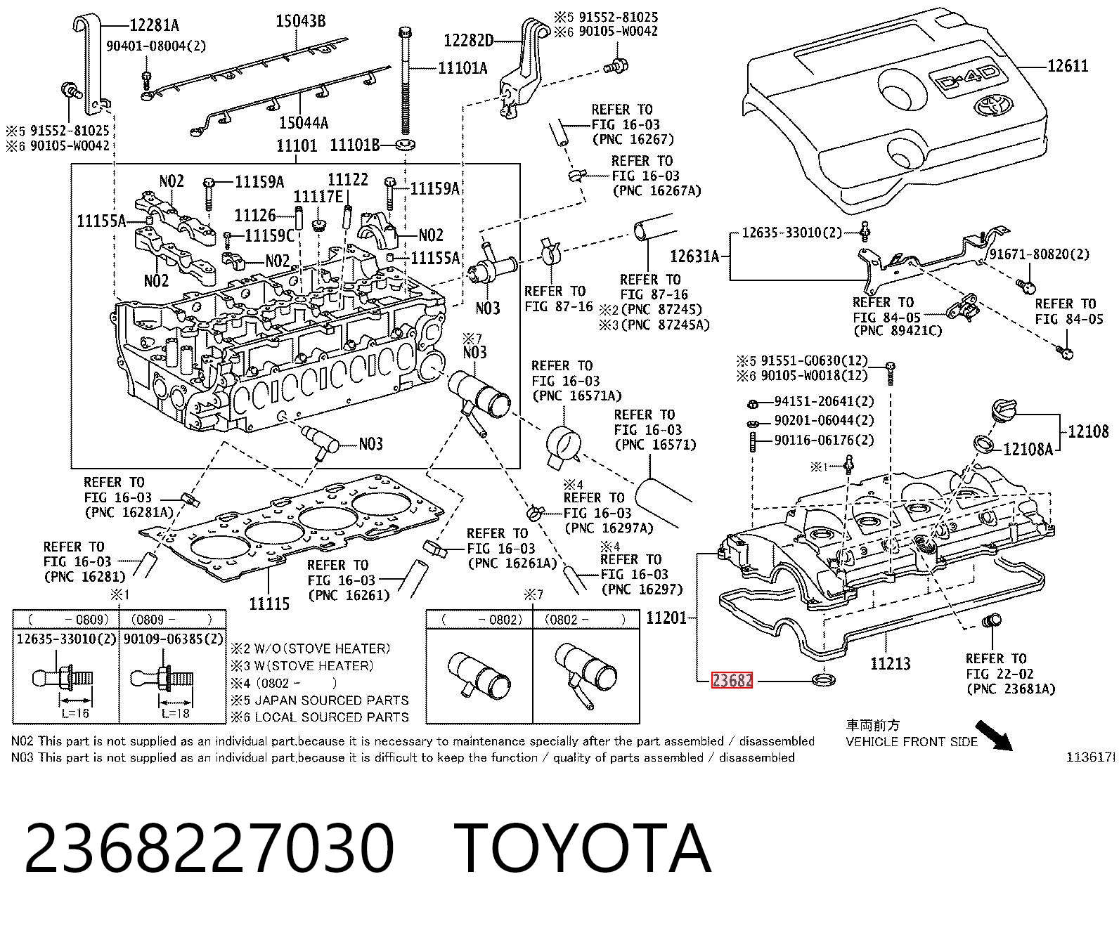 2368227030 Toyota Vedante da tampa de válvulas de motor, anel