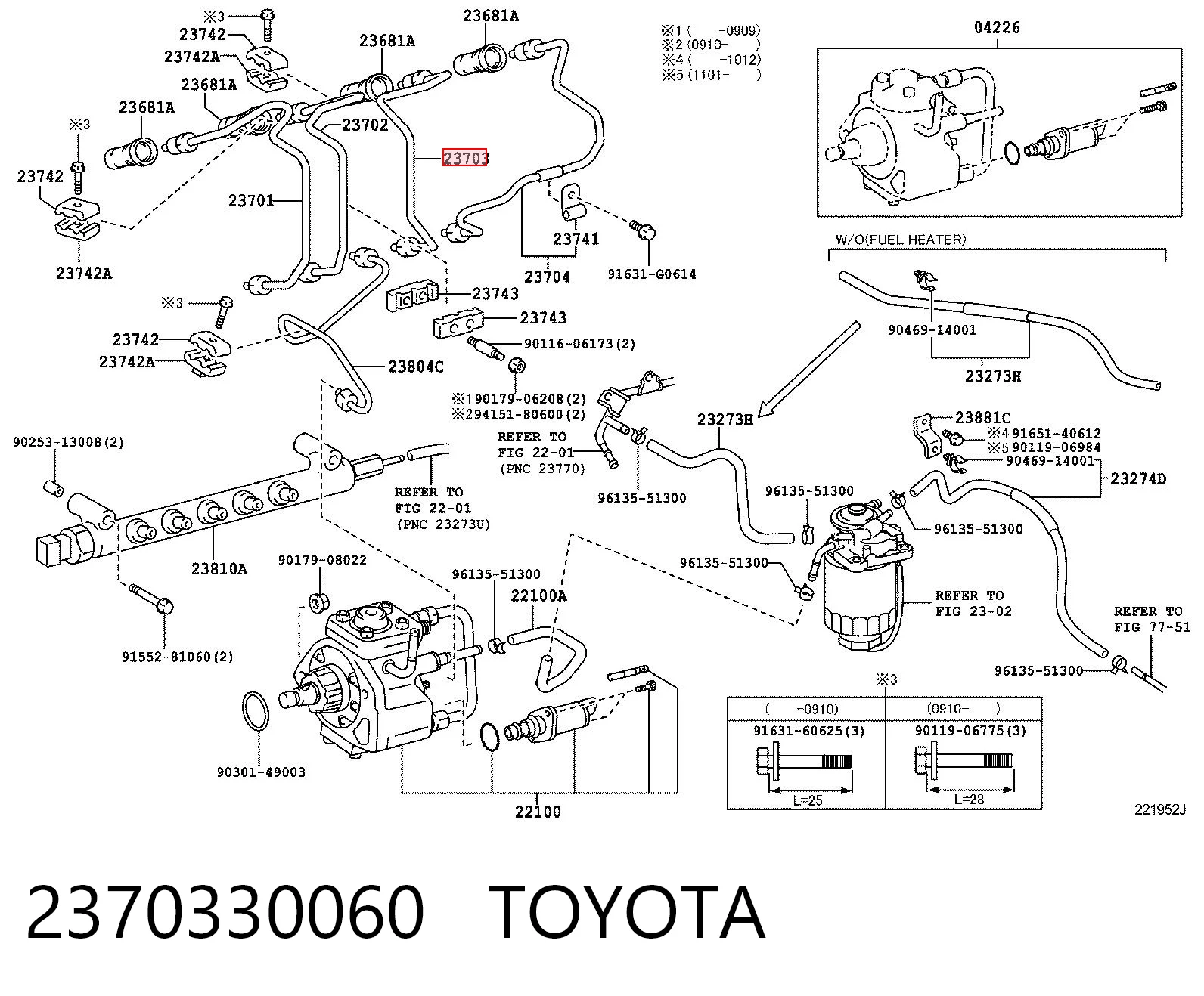 2370330060 Toyota Tubo de combustível do injetor de 3º cilindro