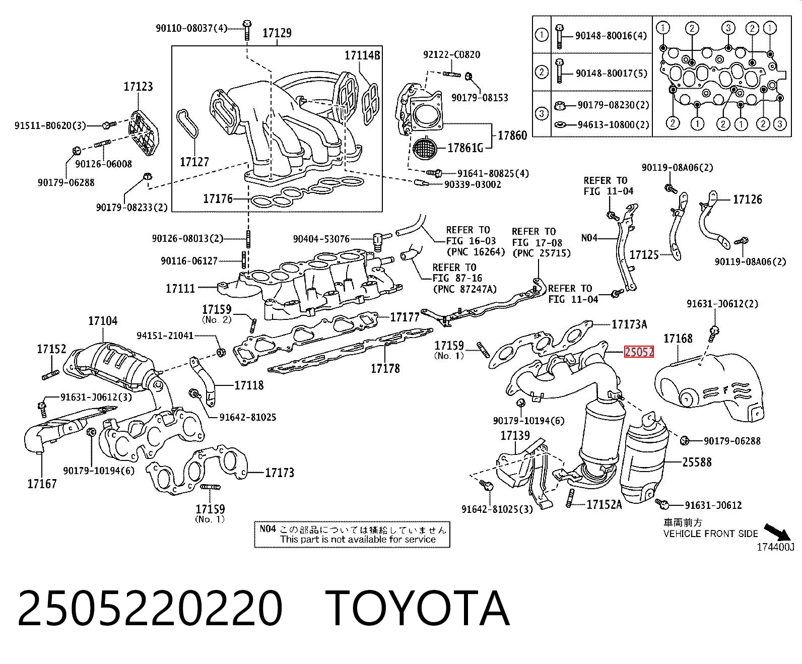 2505220220 Toyota Tubo coletor de escape esquerdo