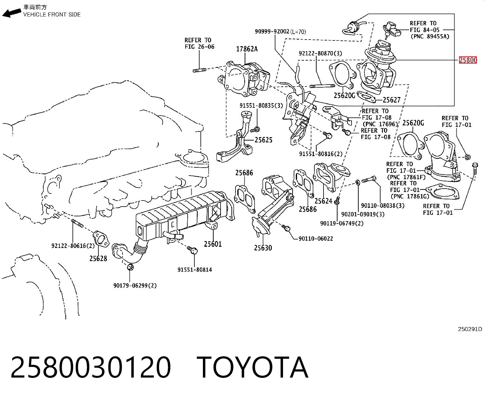 2580030120 Toyota Válvula EGR de recirculação dos gases