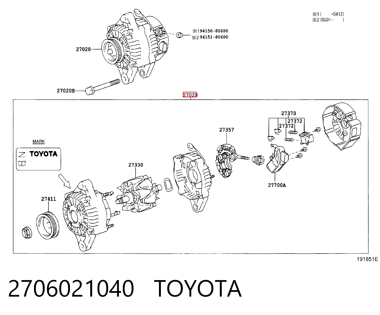 2706021040 Toyota Gerador