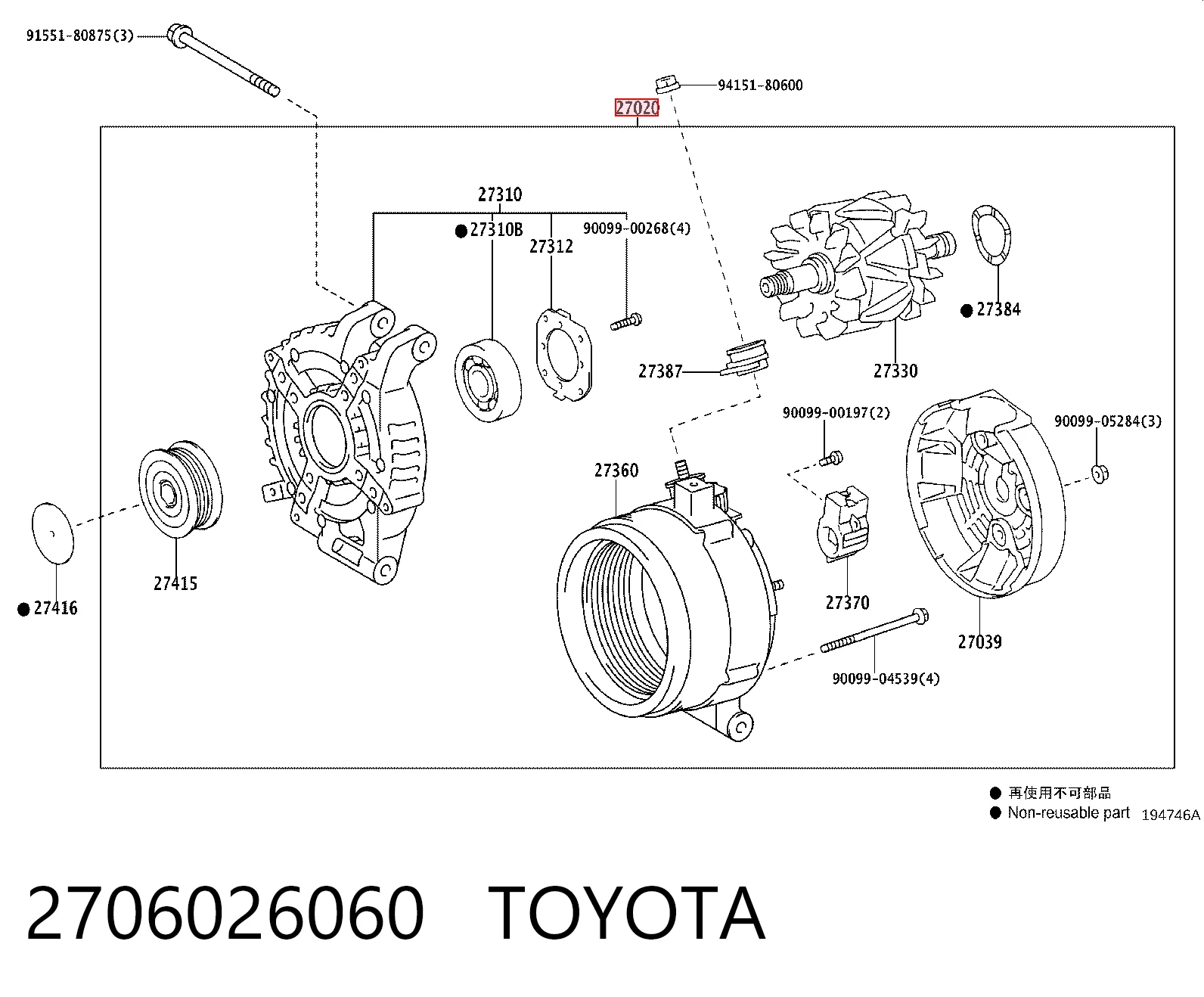 2706026060 Toyota Gerador