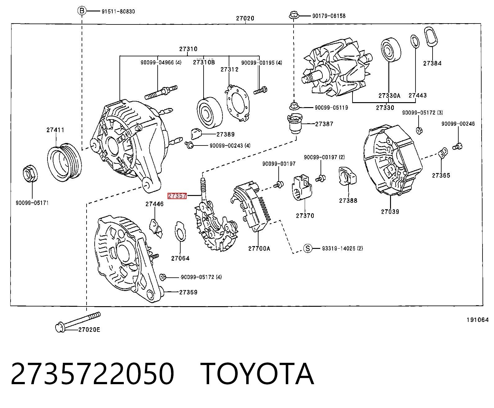 2735722050 Toyota Eixo de diodos do gerador