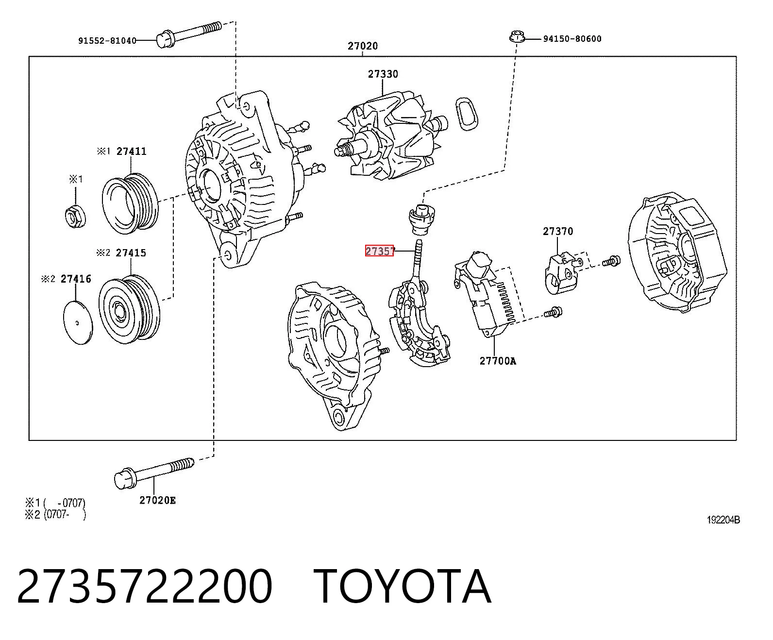 2735722200 Toyota Eixo de diodos do gerador