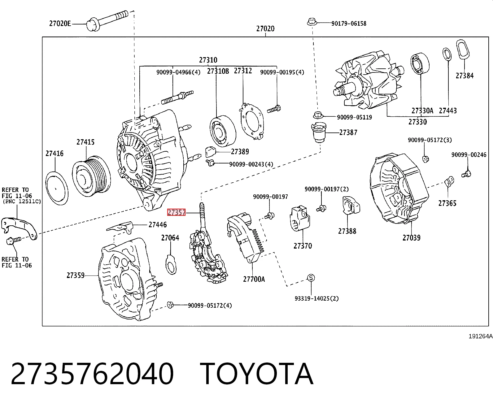 2735762040 Toyota Eixo de diodos do gerador