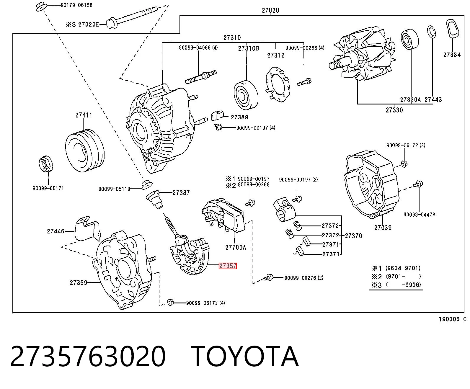2735763020 Toyota Eixo de diodos do gerador