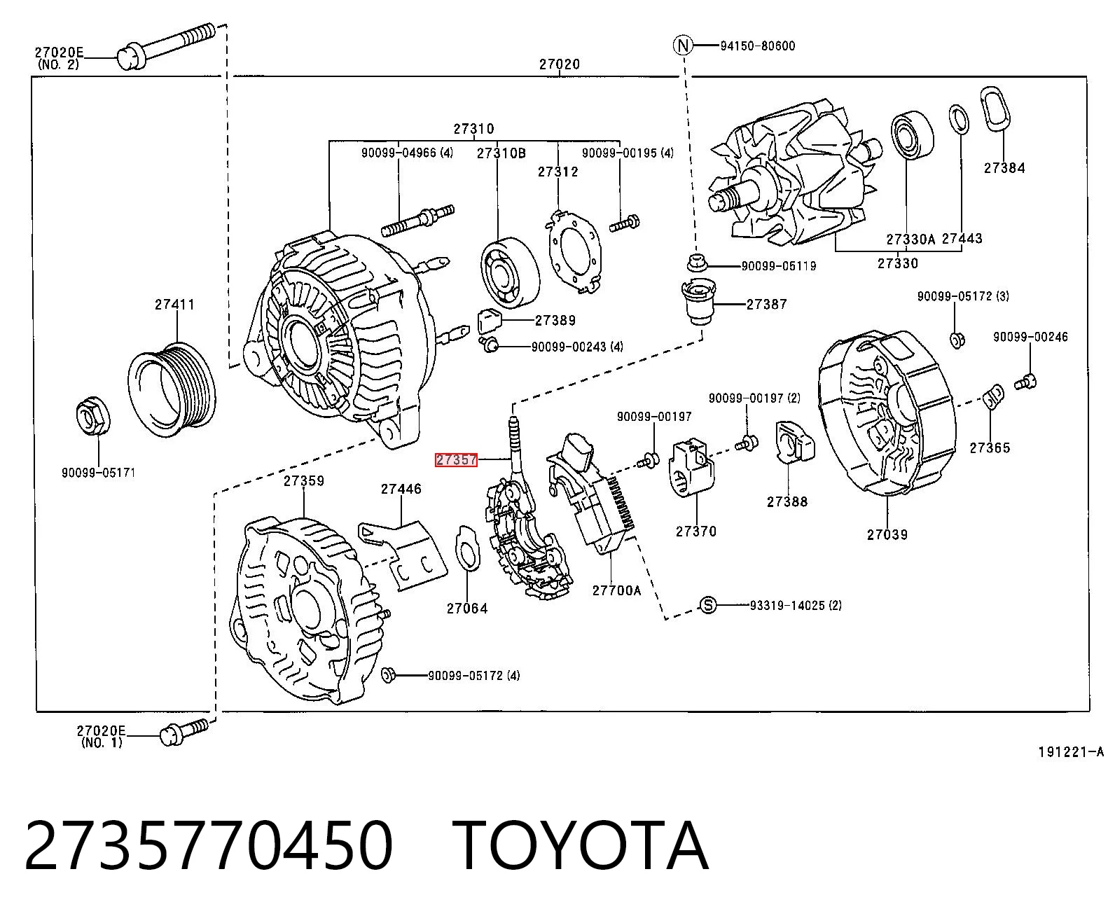 2735770450 Toyota Eixo de diodos do gerador