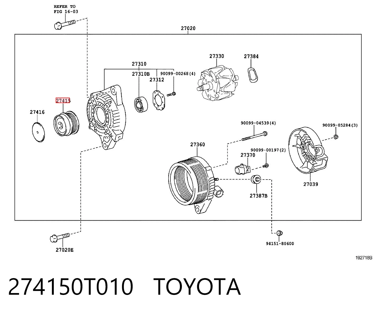 274150T010 Toyota Polia do gerador