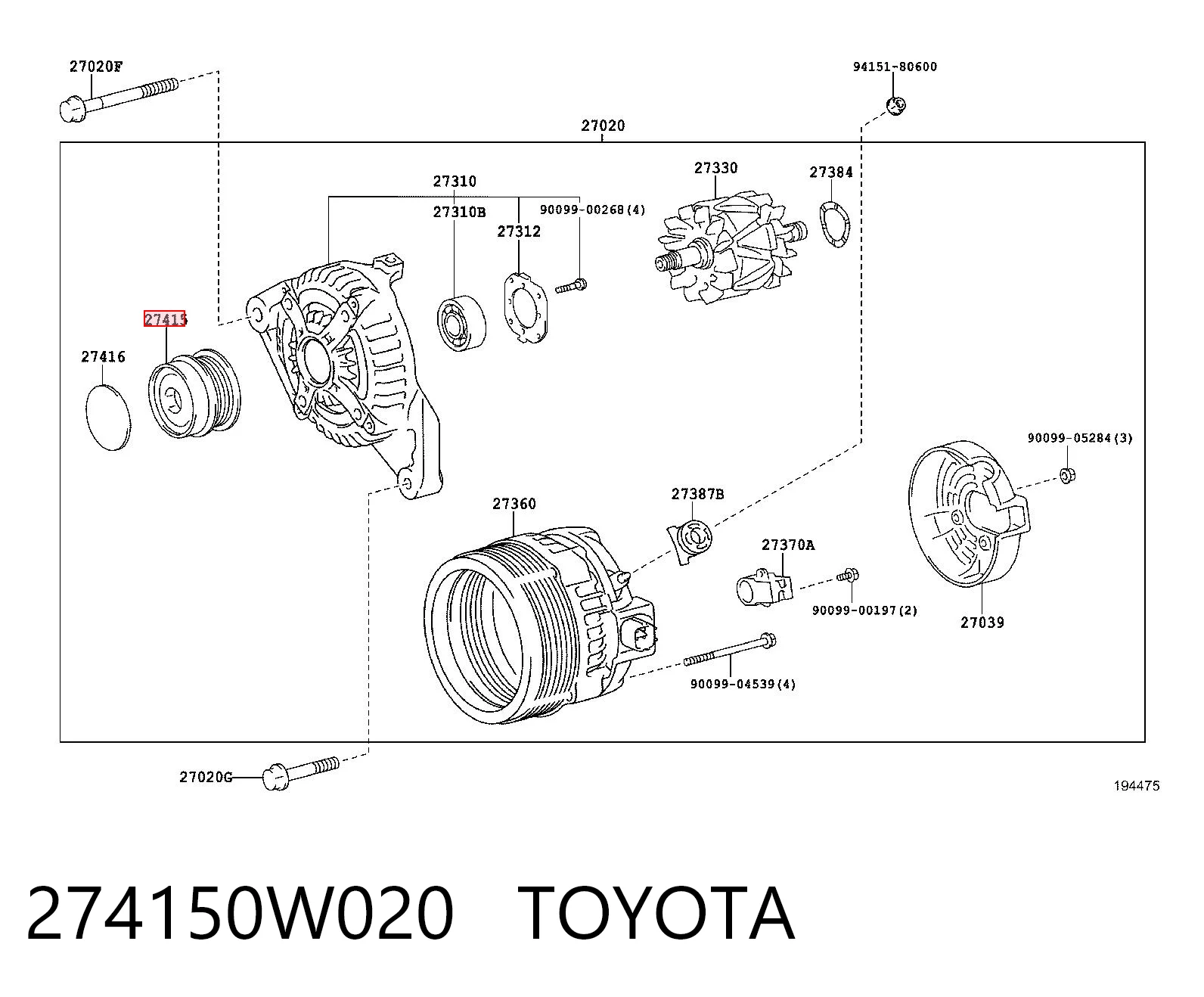 274150W020 Toyota Polia do gerador