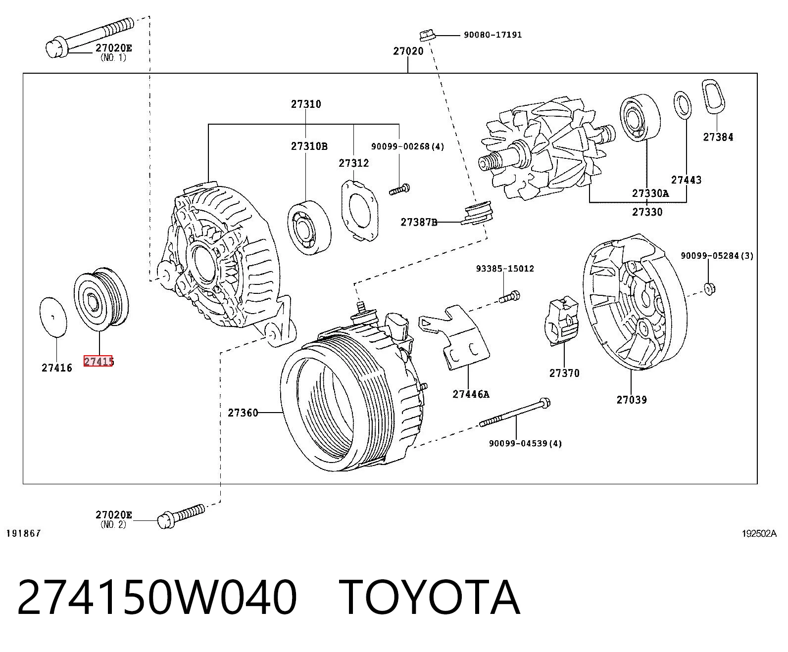 274150W040 Toyota Polia do gerador