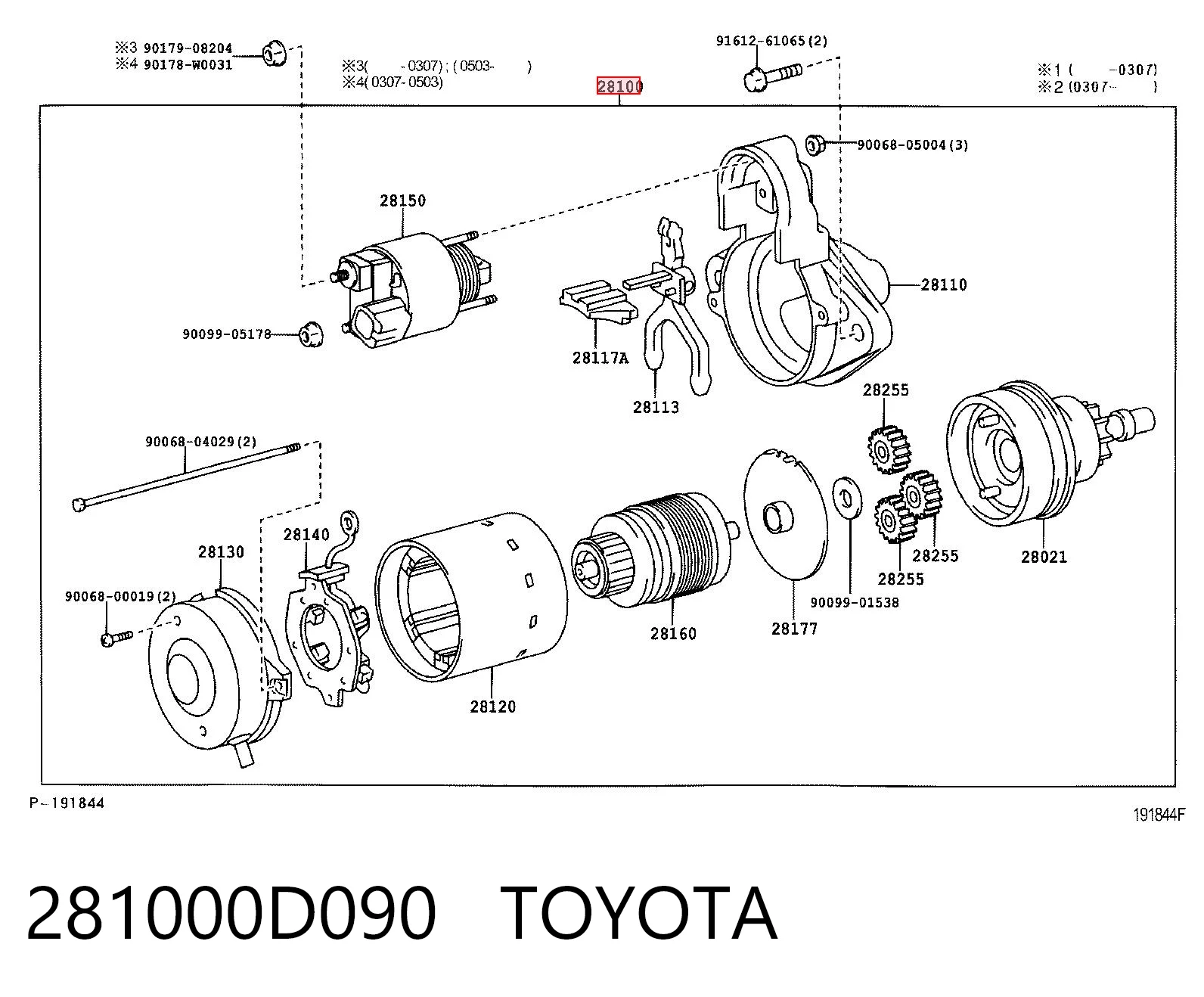 281000D090 Toyota Motor de arranco