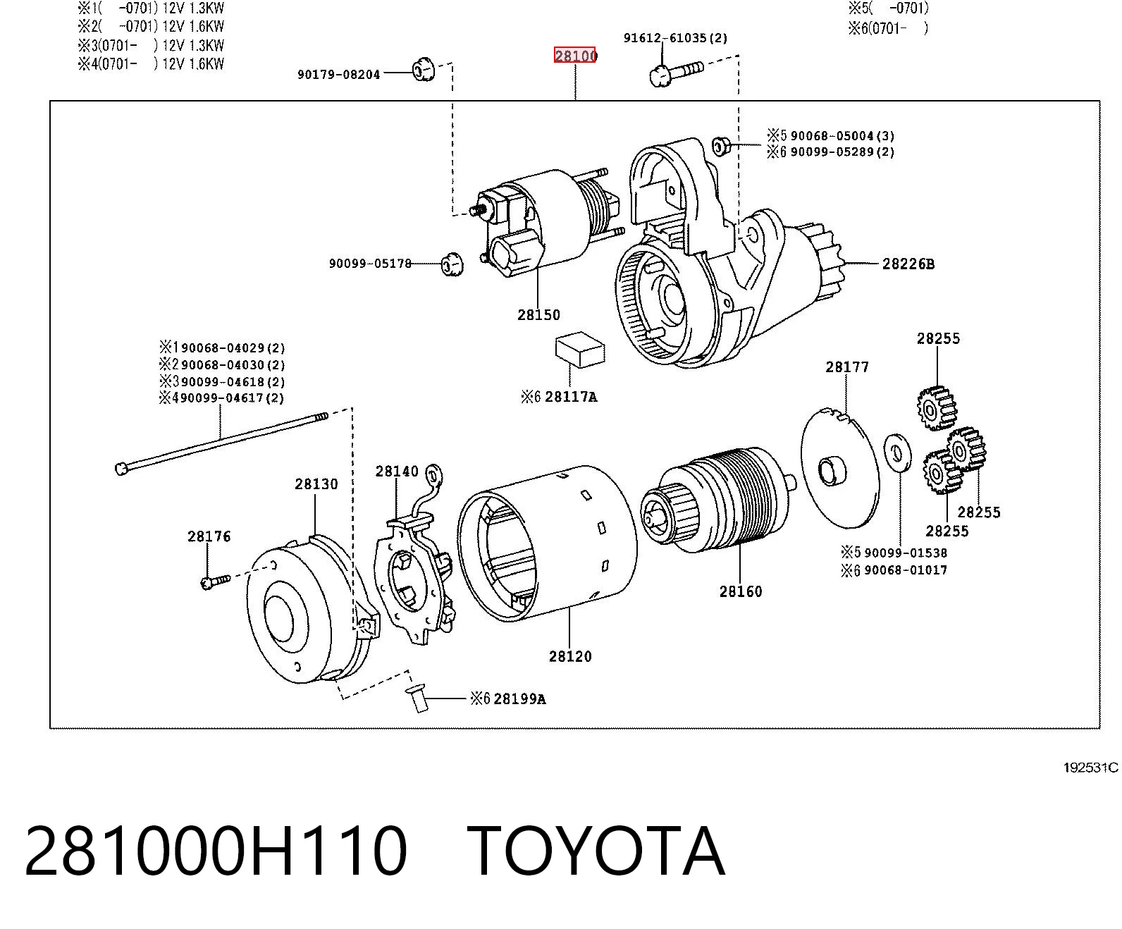 281000H110 Toyota Motor de arranco