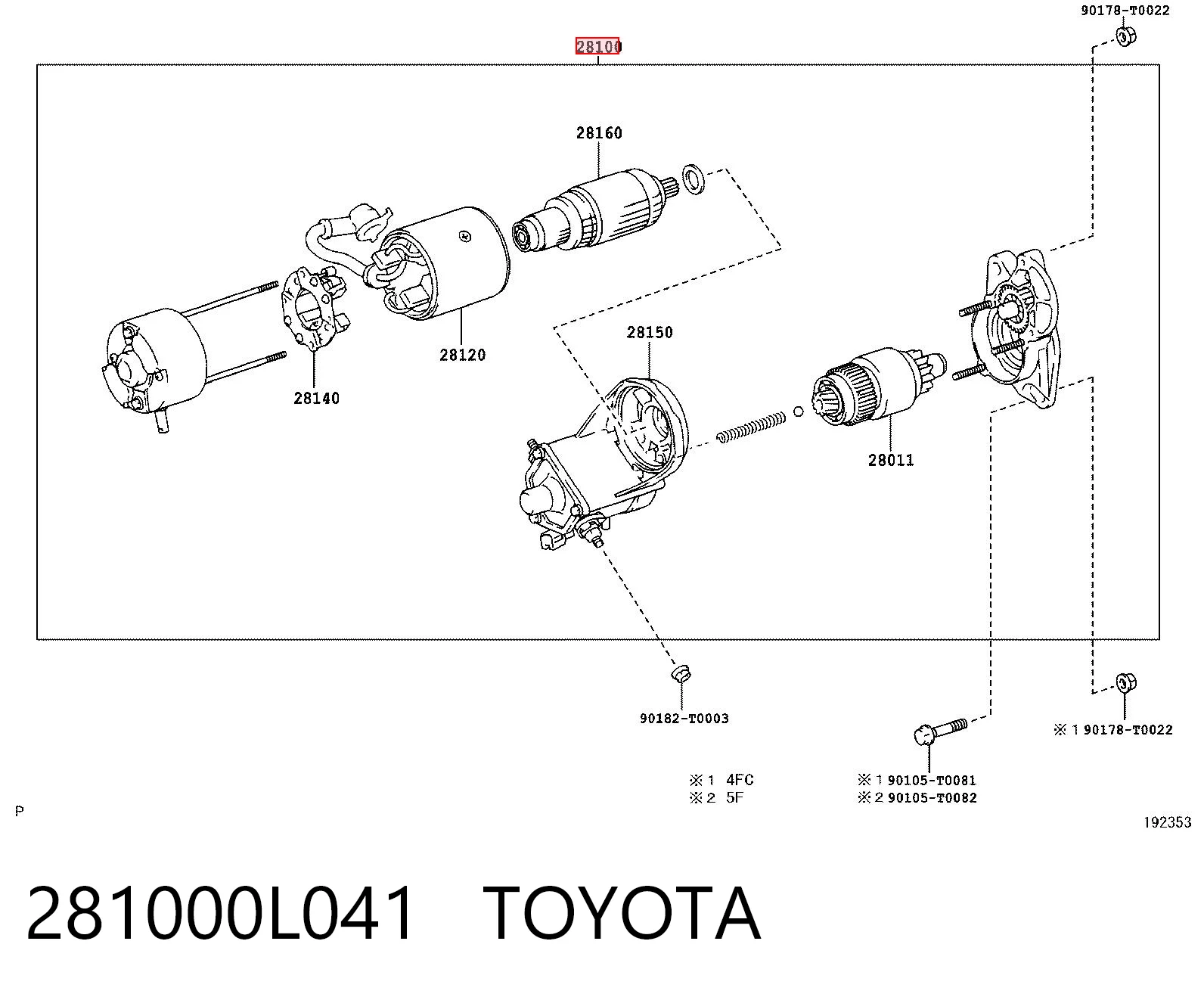 281000L041 Toyota Motor de arranco