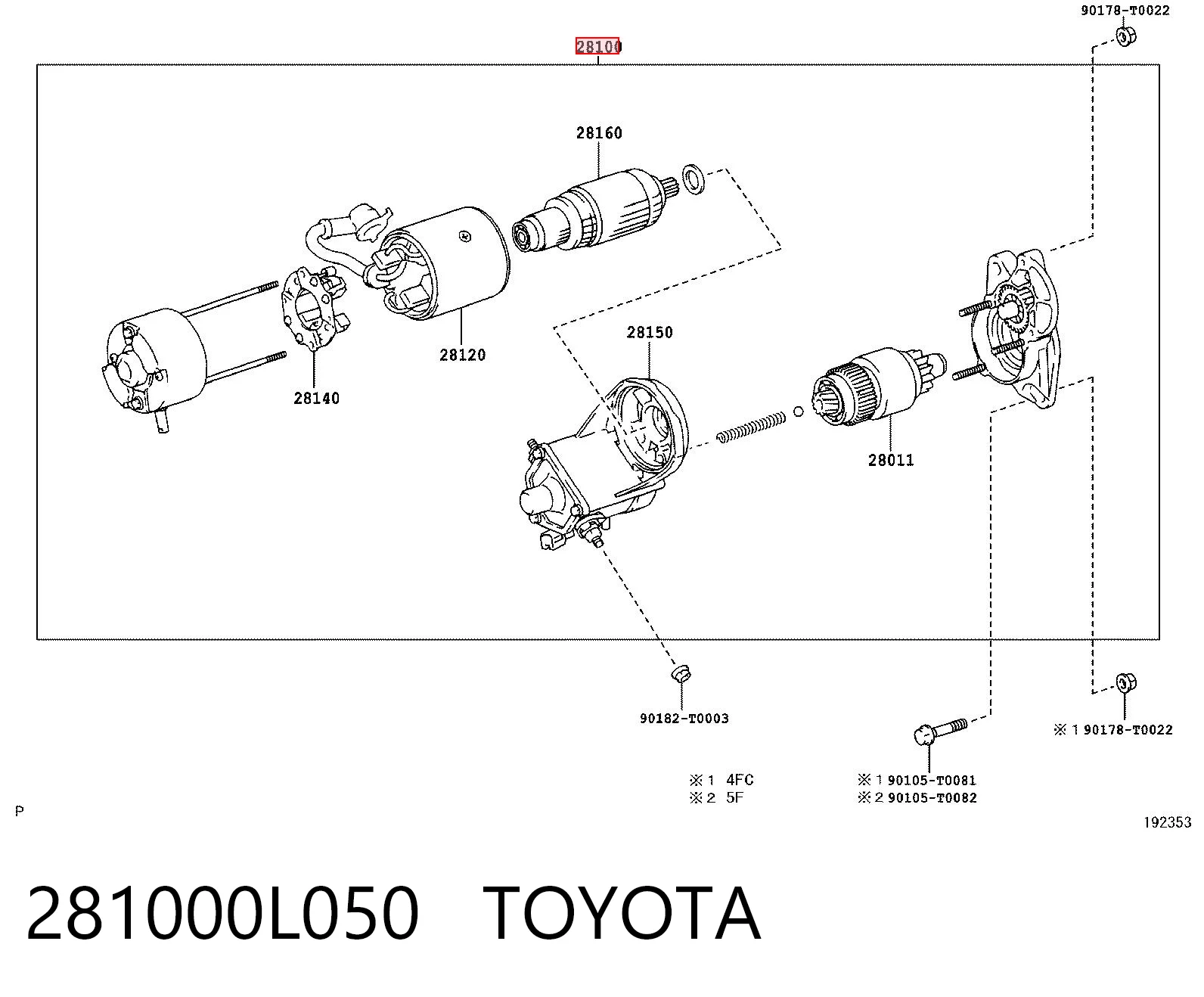 281000L050 Toyota Motor de arranco
