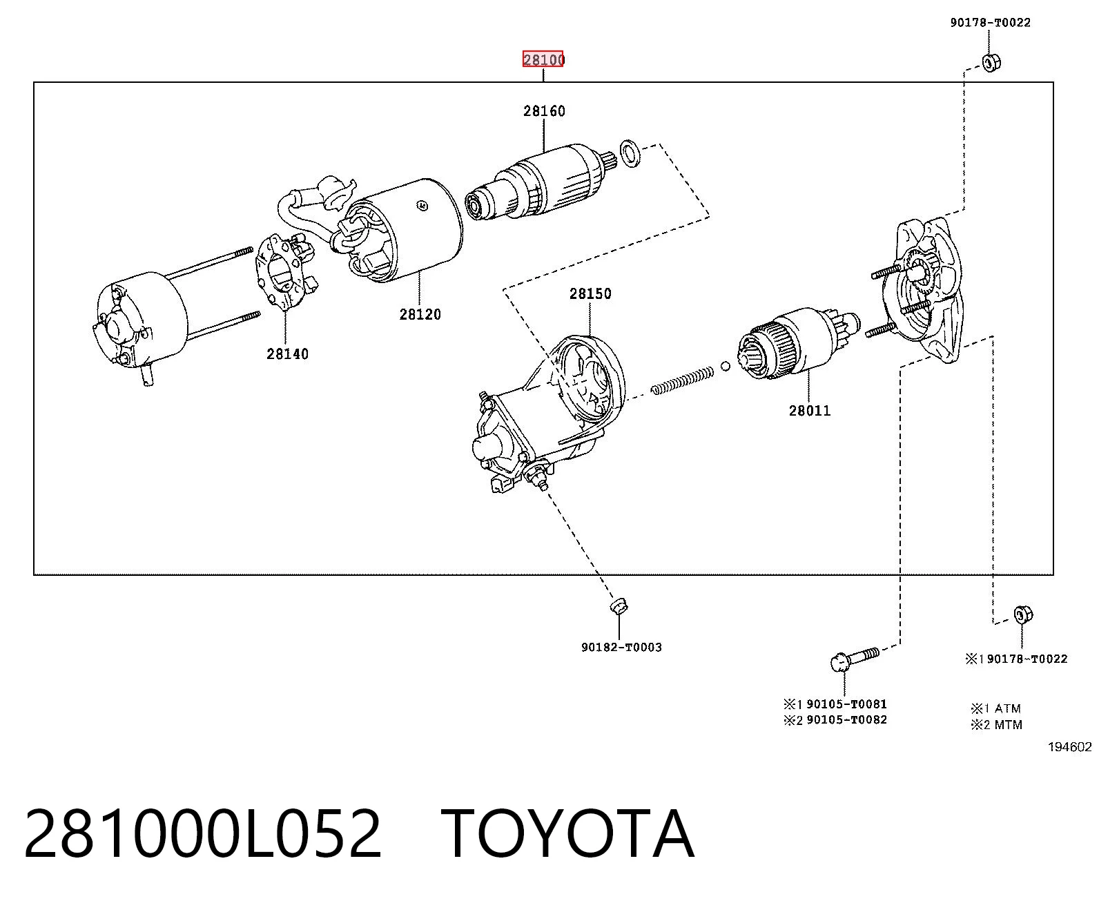 281000L052 Toyota Motor de arranco