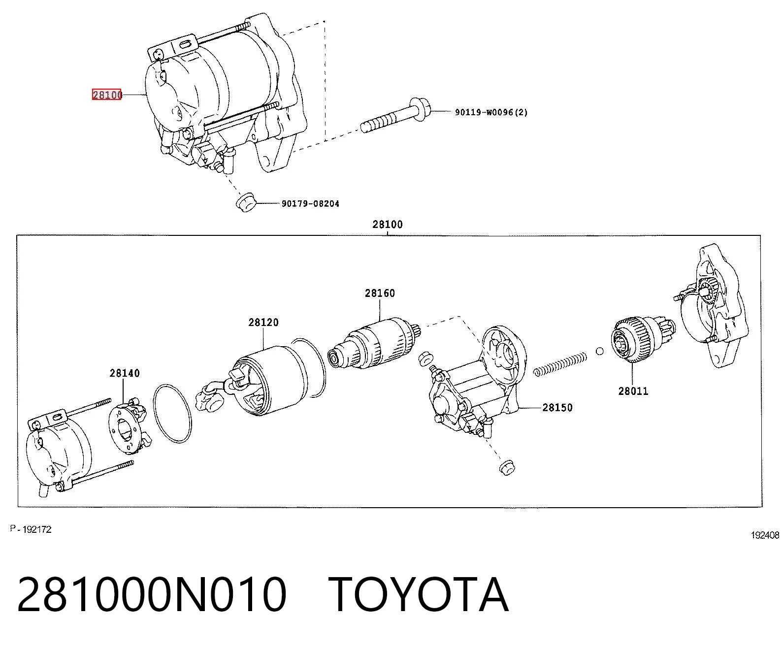 281000N010 Toyota Motor de arranco