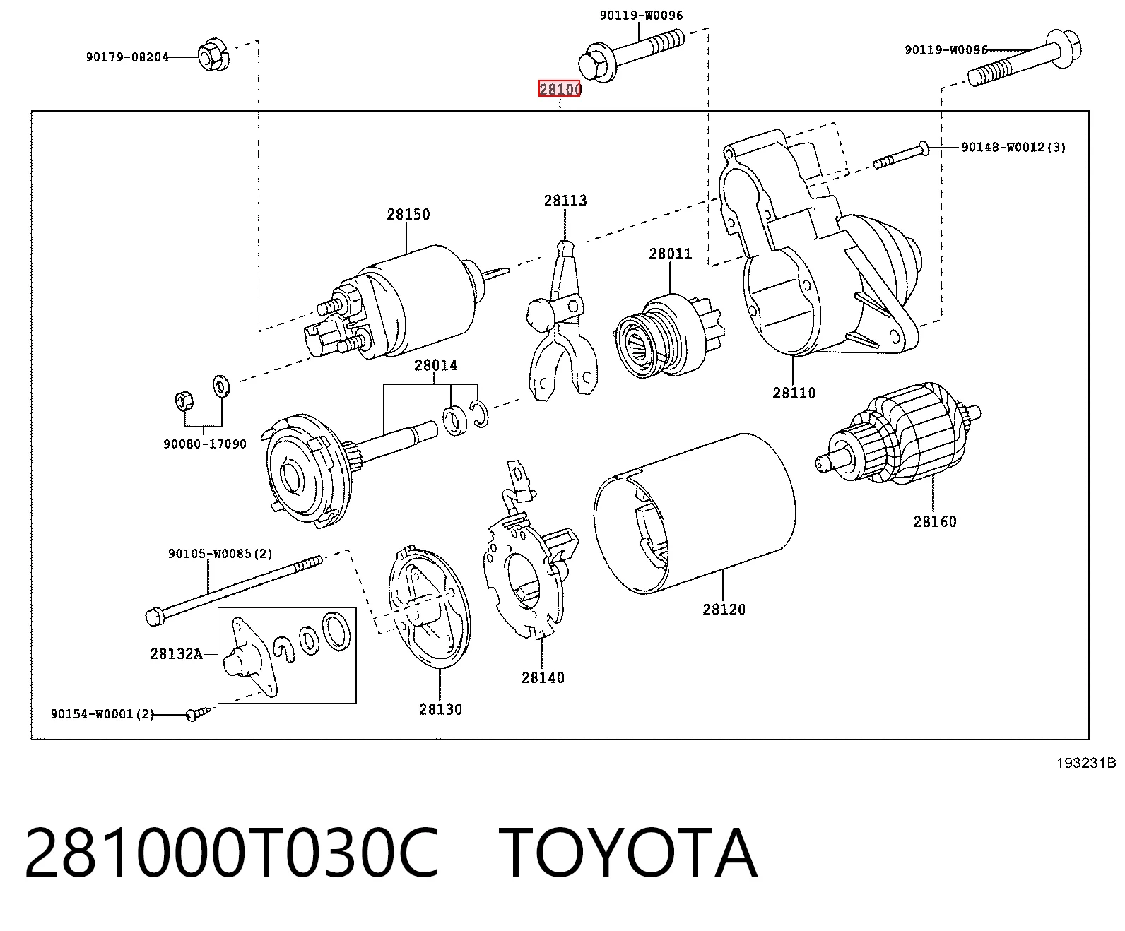 281000T030C Toyota Motor de arranco