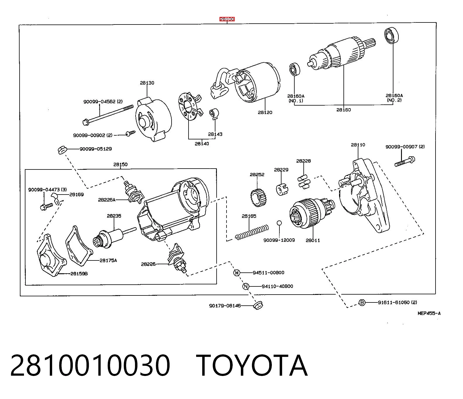 2810010030 Toyota Motor de arranco