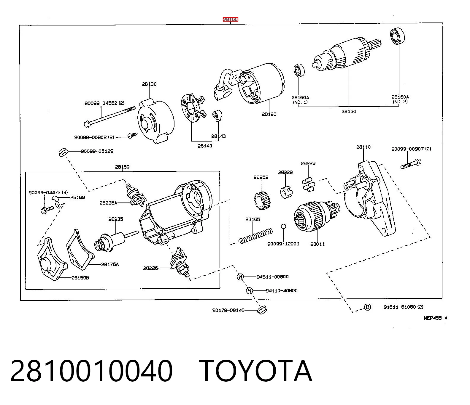2810010040 Toyota Motor de arranco