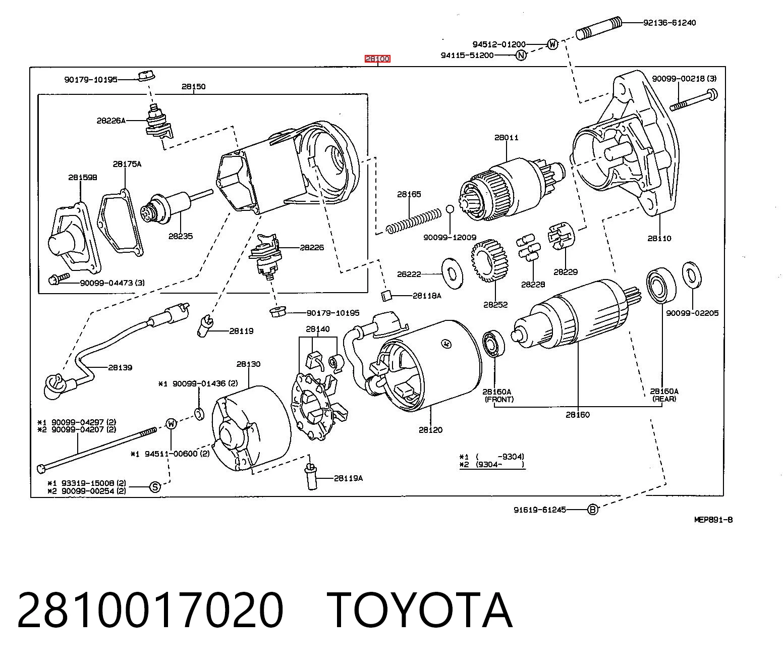 2810017020 Toyota Motor de arranco