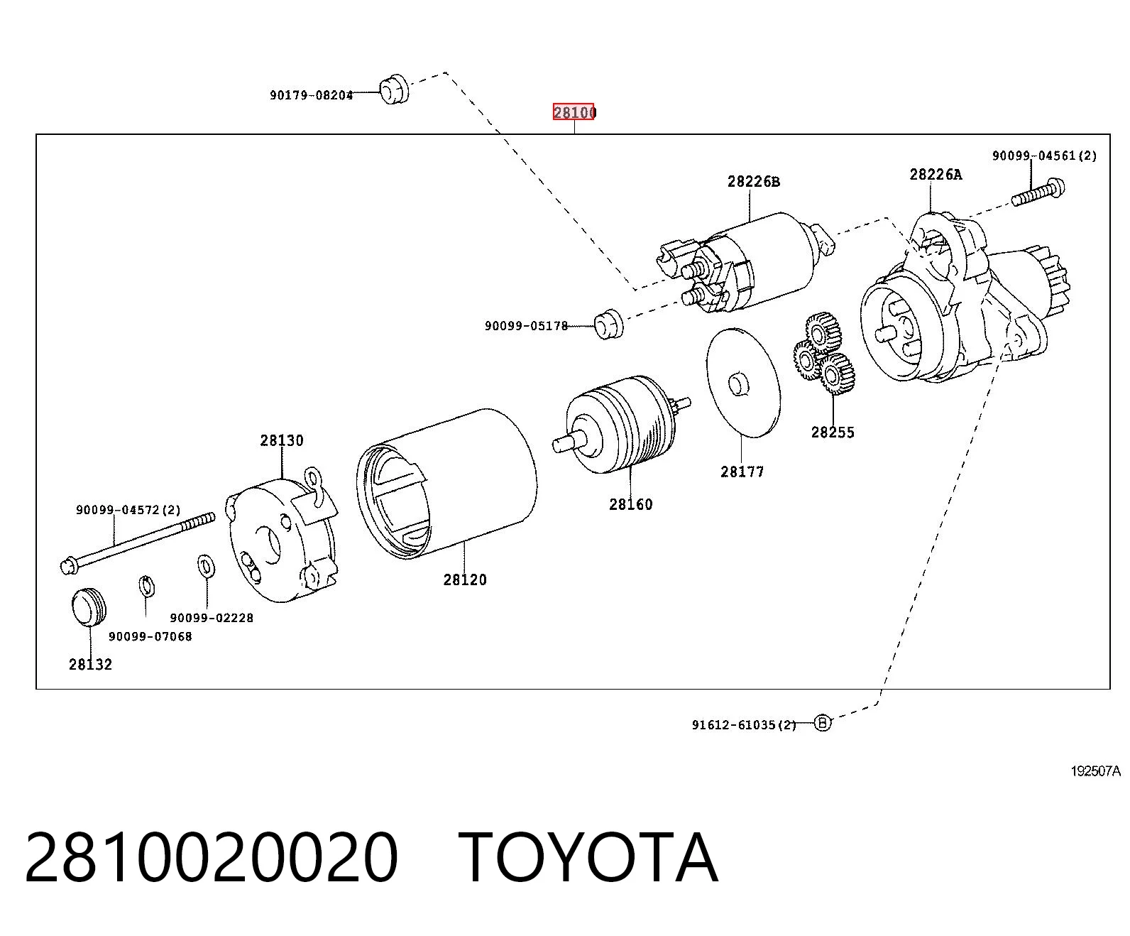 2810020020 Toyota Motor de arranco