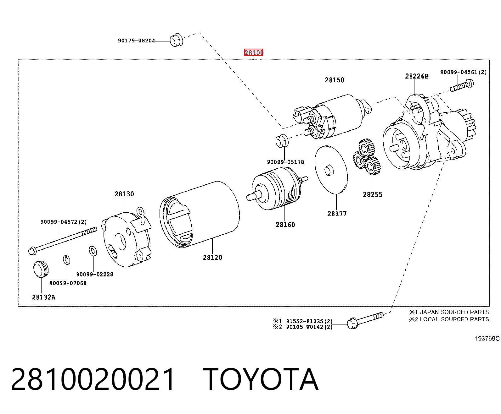 2810020021 Toyota Motor de arranco