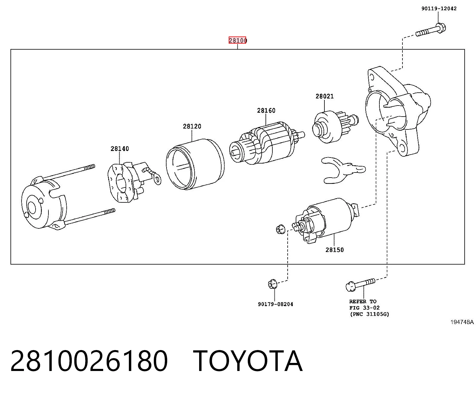 2810026180 Toyota Motor de arranco
