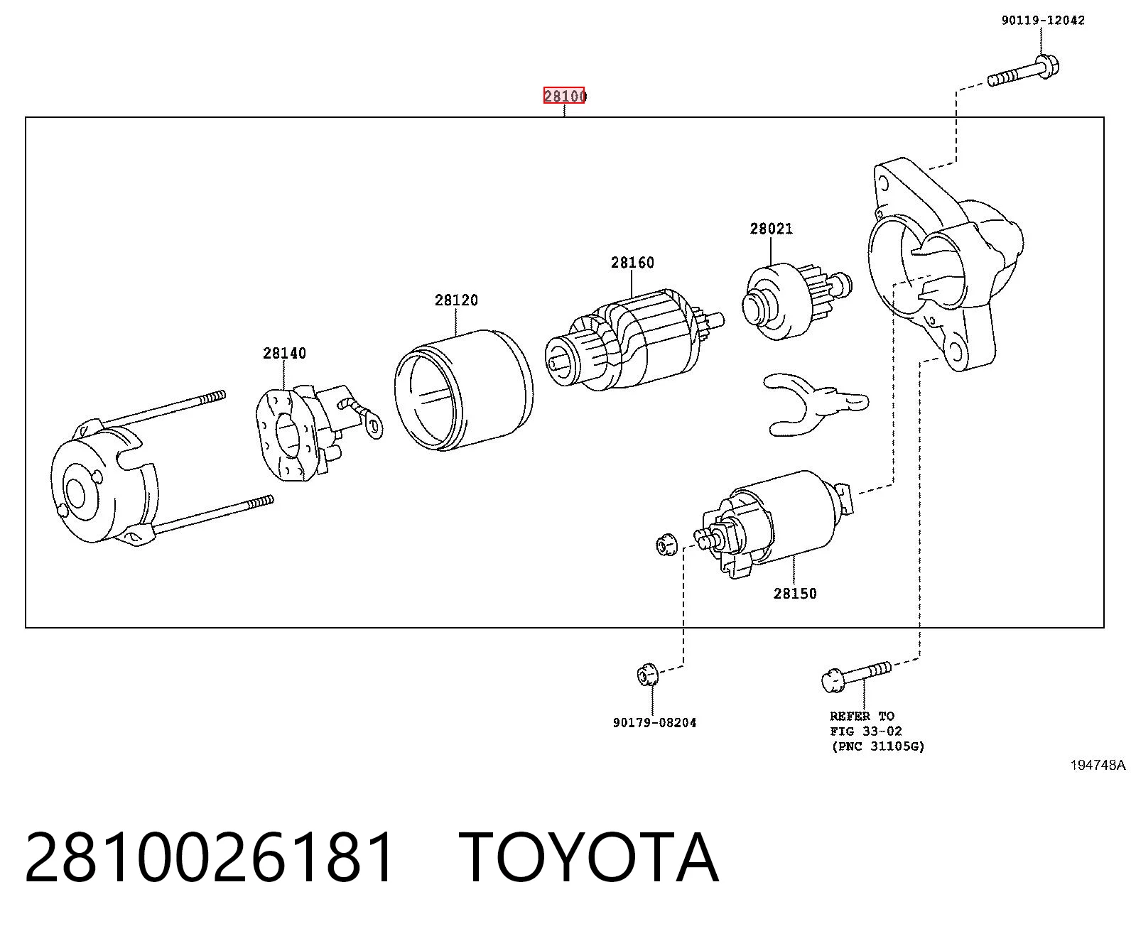 2810026181 Toyota Motor de arranco