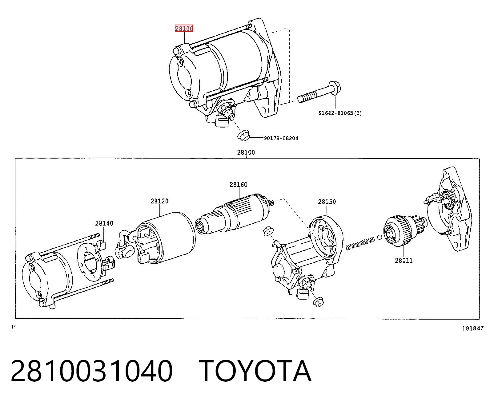 2810031040 Toyota Motor de arranco