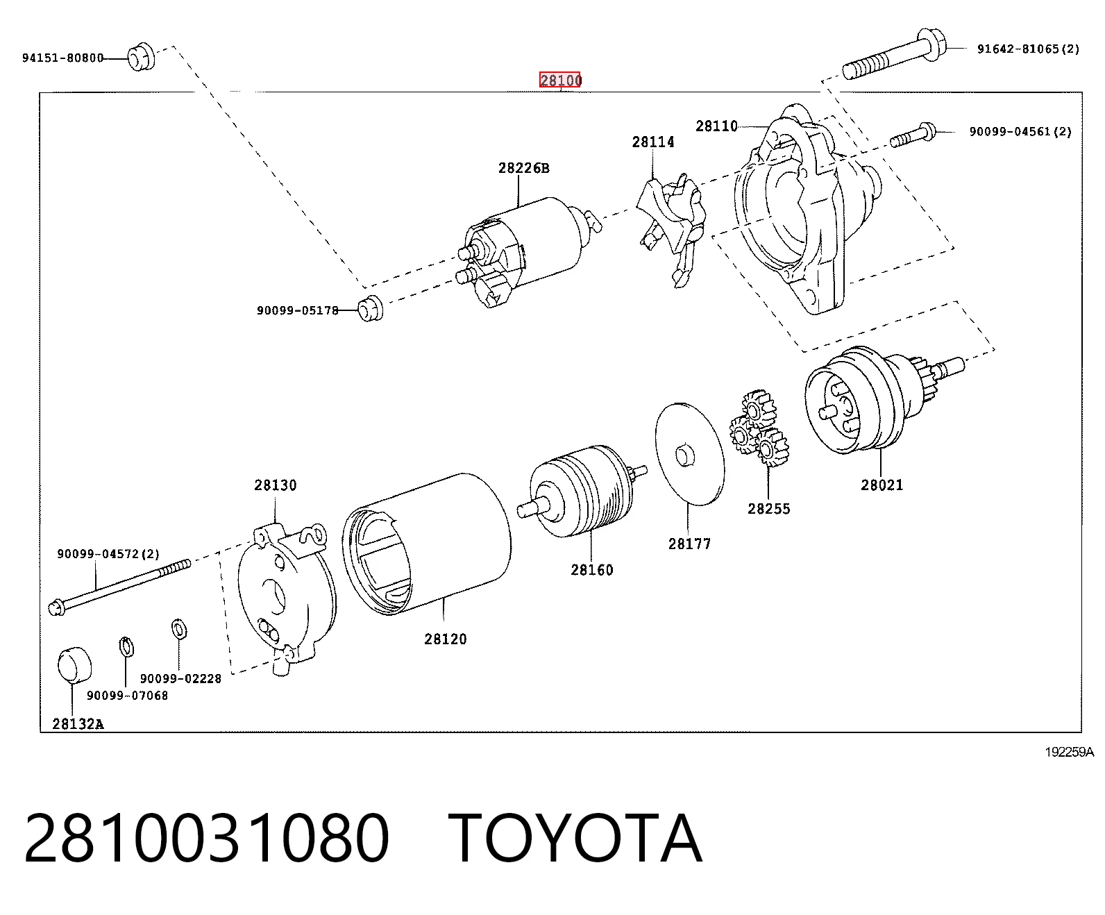 2810031080 Toyota Motor de arranco