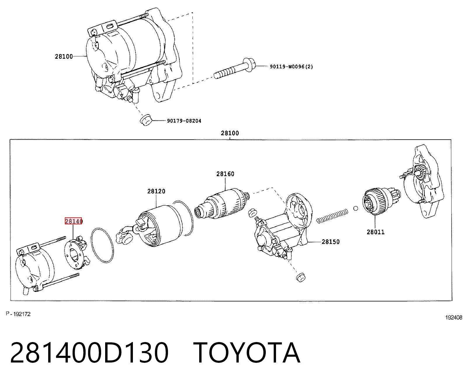 281400D130 Toyota Porta-escovas do motor de arranco
