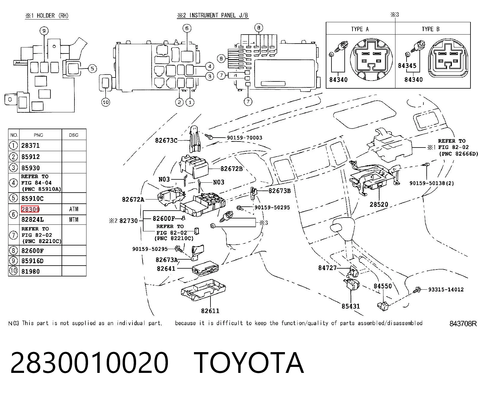 2830010020 Toyota Relê do motor de arranco