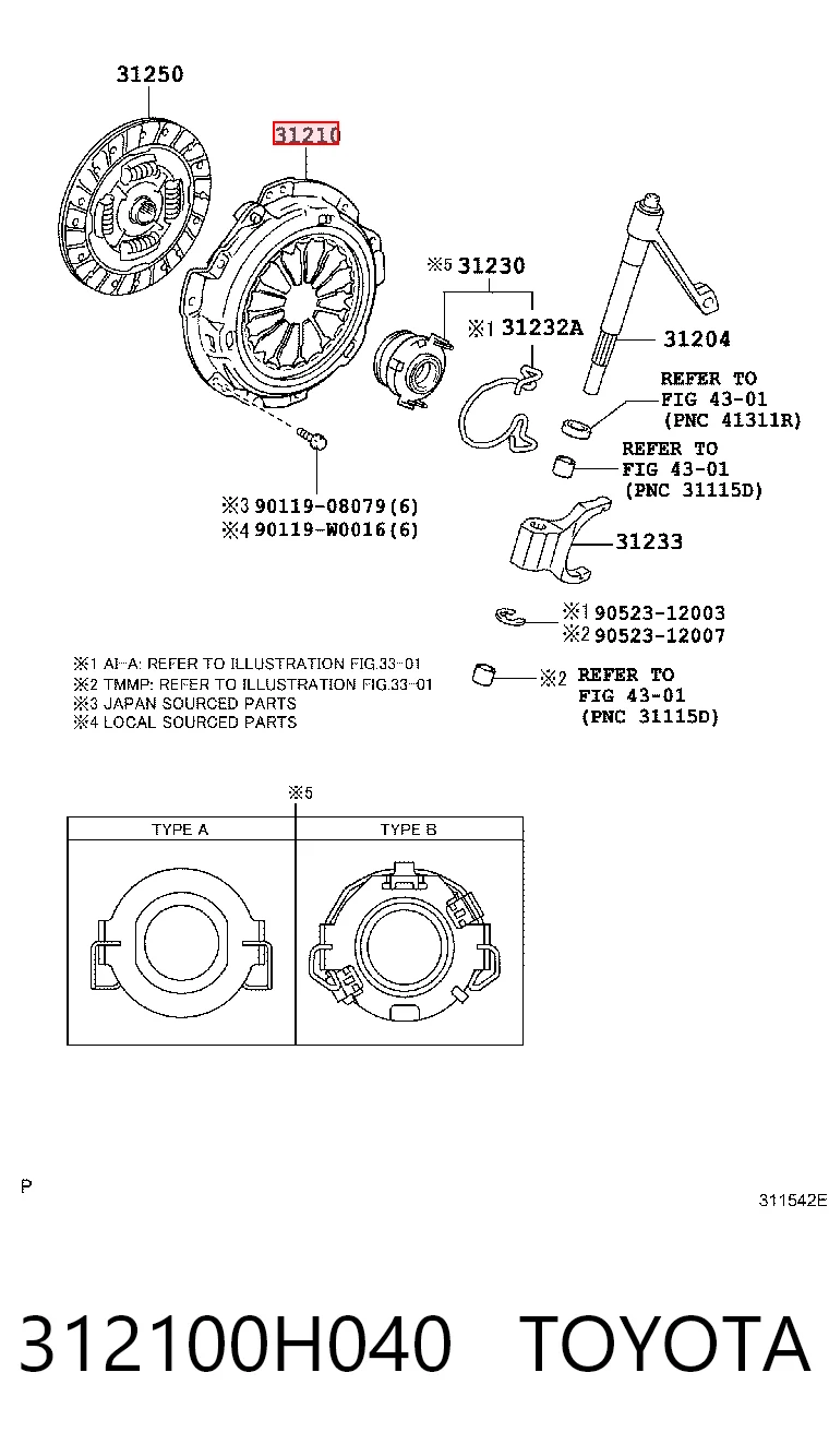 312100H040 Toyota Cesta de embraiagem