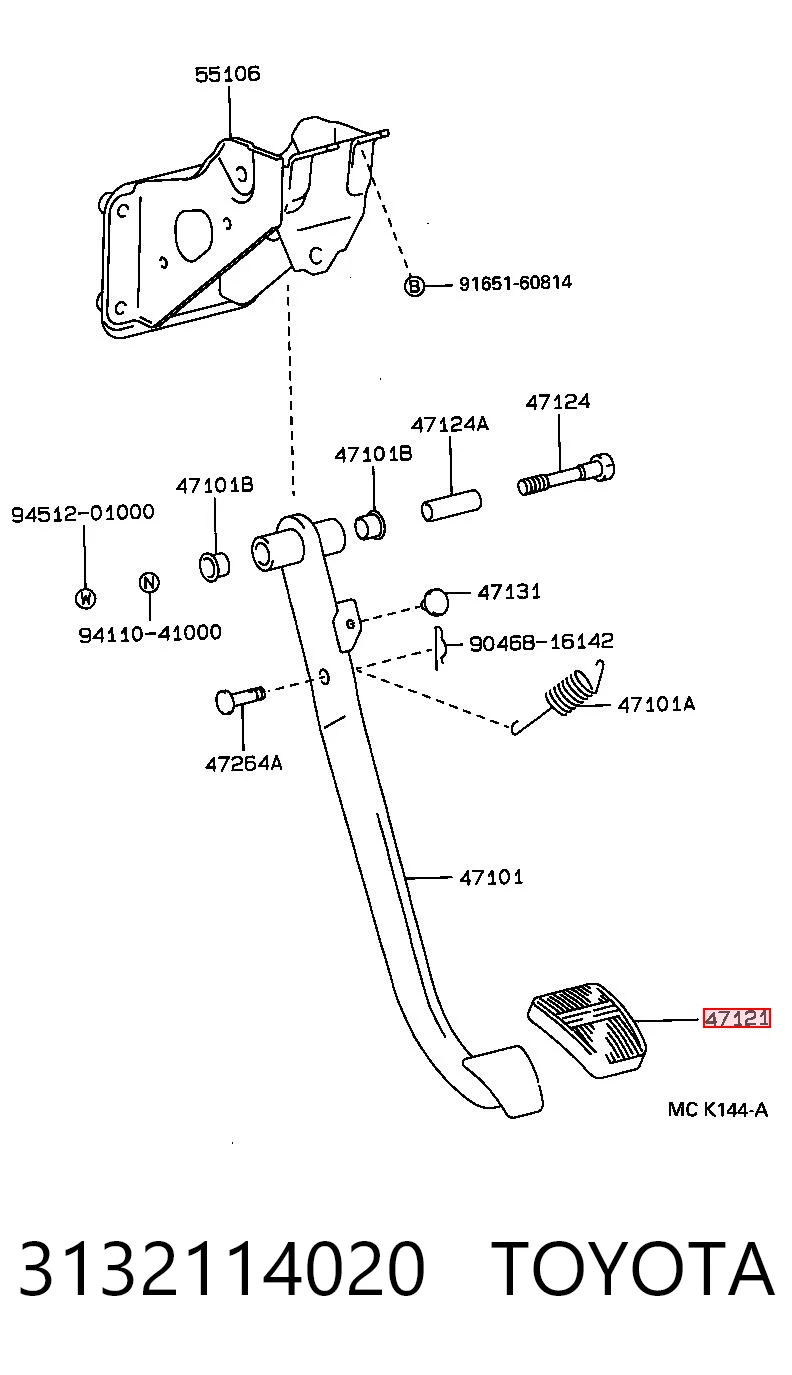 3132114020 Toyota Placa sobreposta de pedal de embraiagem