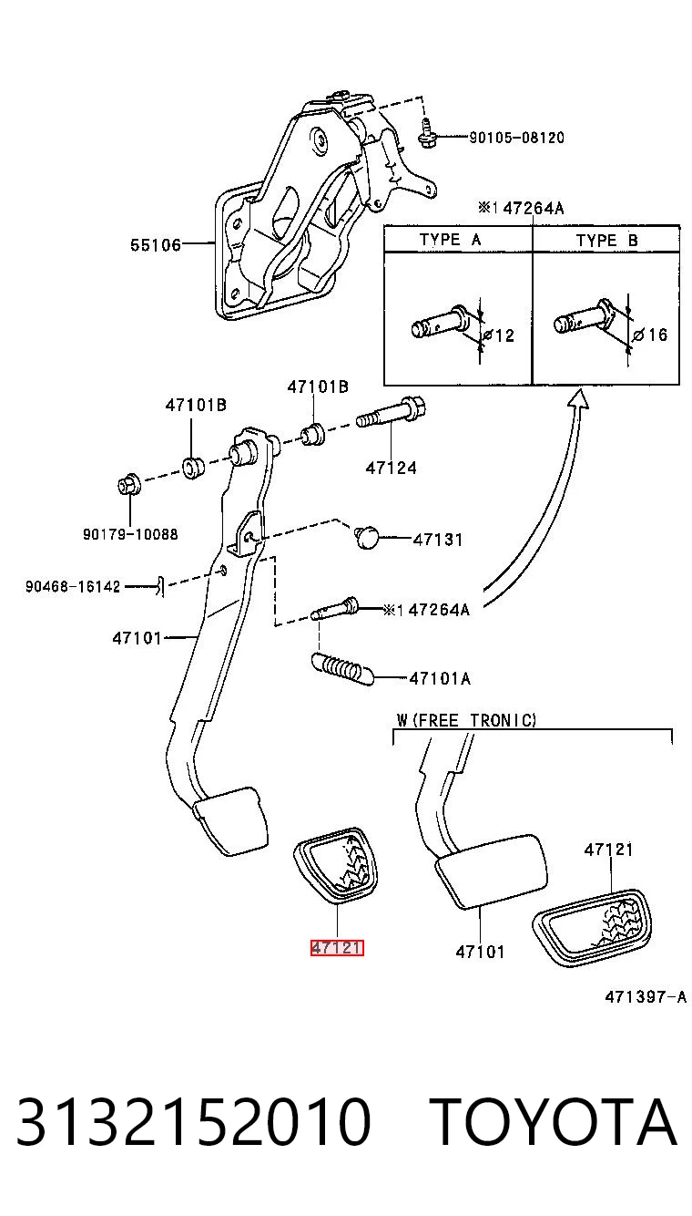 3132152010 Toyota Placa sobreposta de pedal de embraiagem
