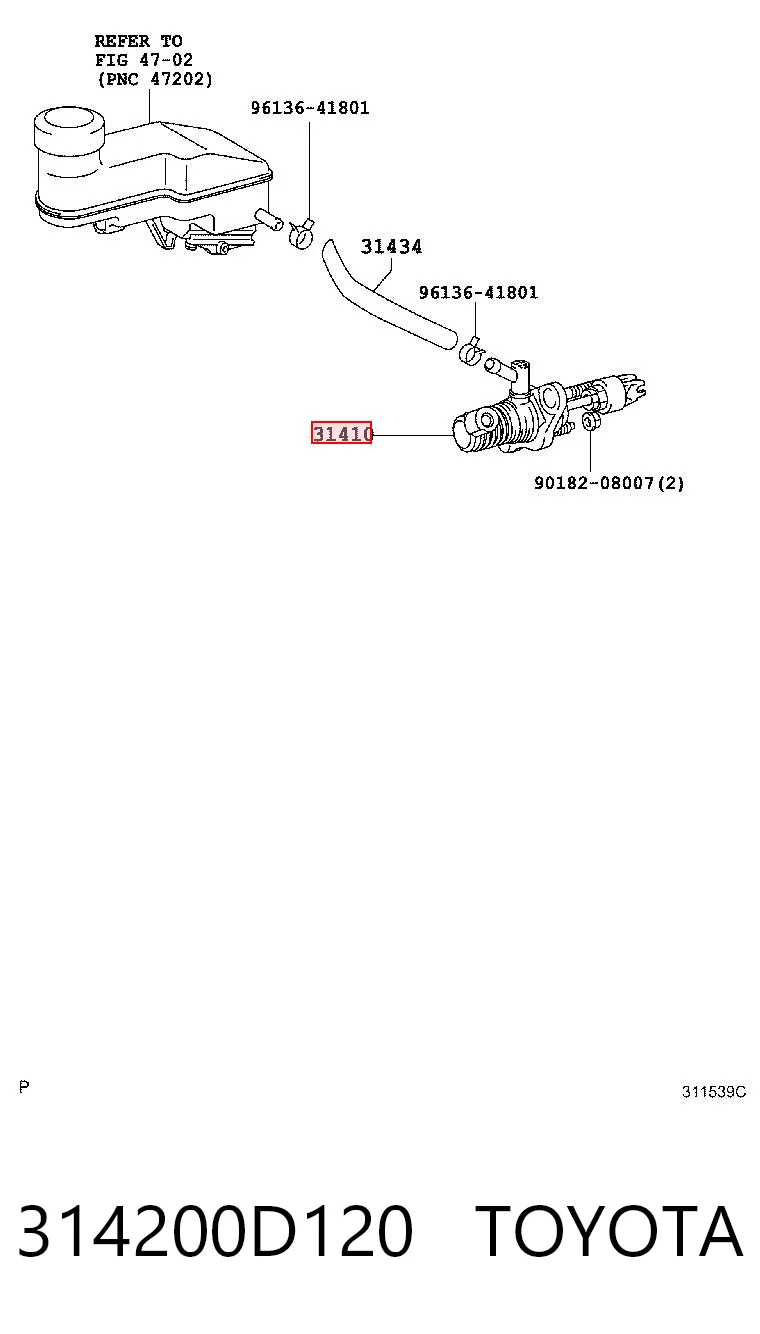 314200D120 Toyota Cilindro mestre de embraiagem