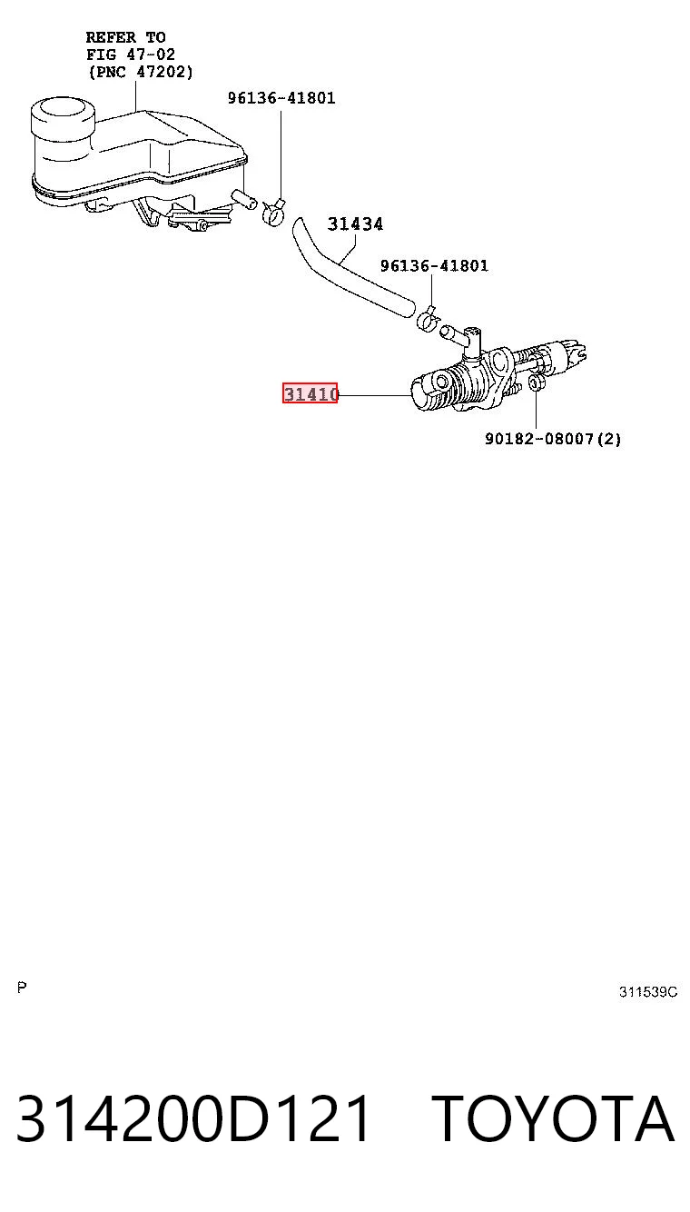 314200D121 Toyota Cilindro mestre de embraiagem